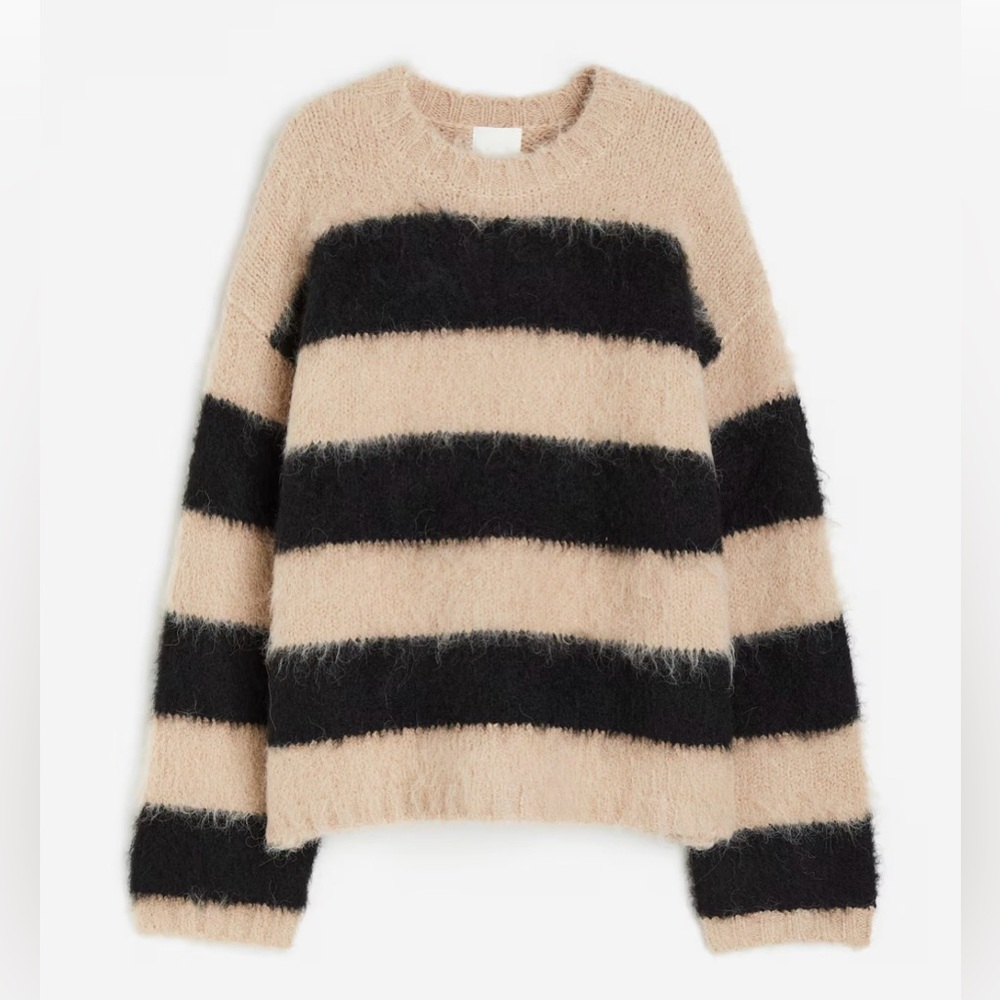 Striped Black and Tan Women's oversized Sweater